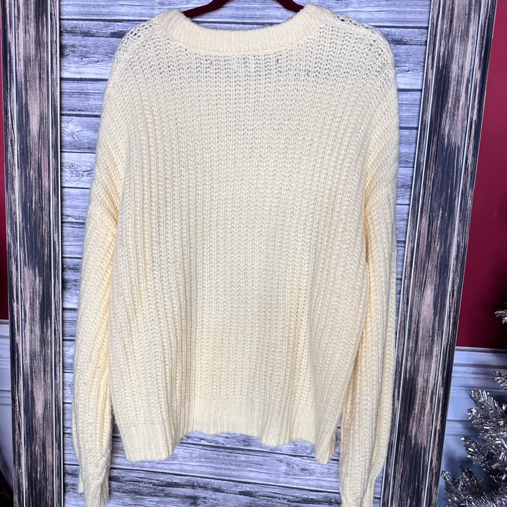Women's Artisan Upcycled Recycled Handmade Oversized Yellow Sweater Queen Denim - Picture 3 of 4